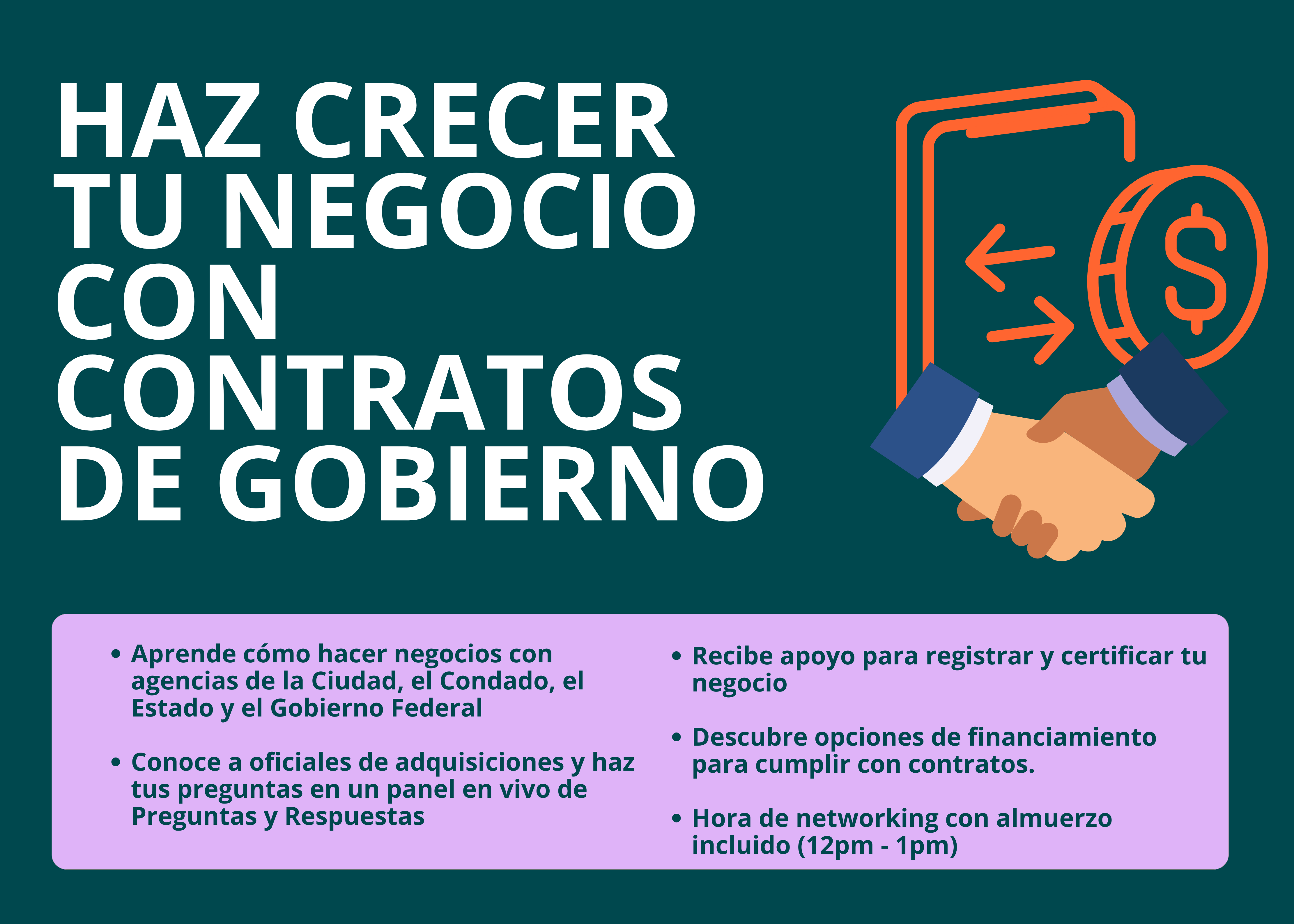 Haz Crecer tu Negocio Contratos de Gobierno workshop flyer