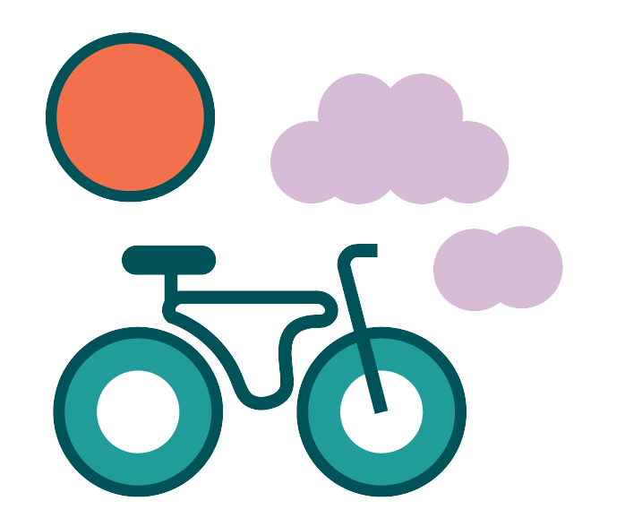 icon of bicycle, sun, and clouds